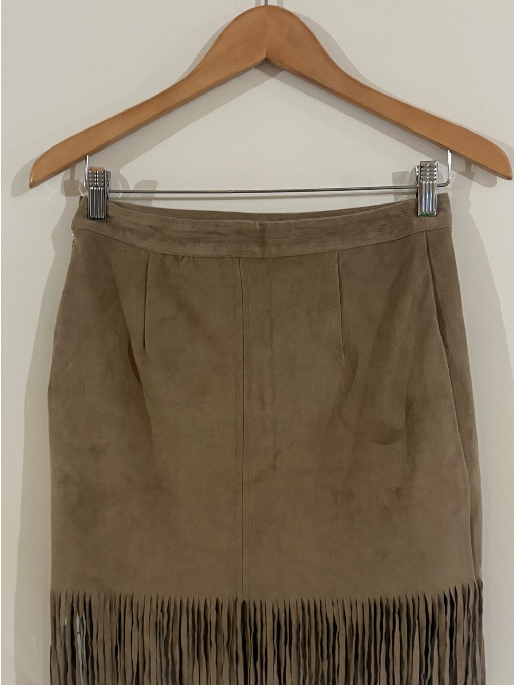 Abercrombie & Fitch Suede Fringe Mini Skirt - Taupe